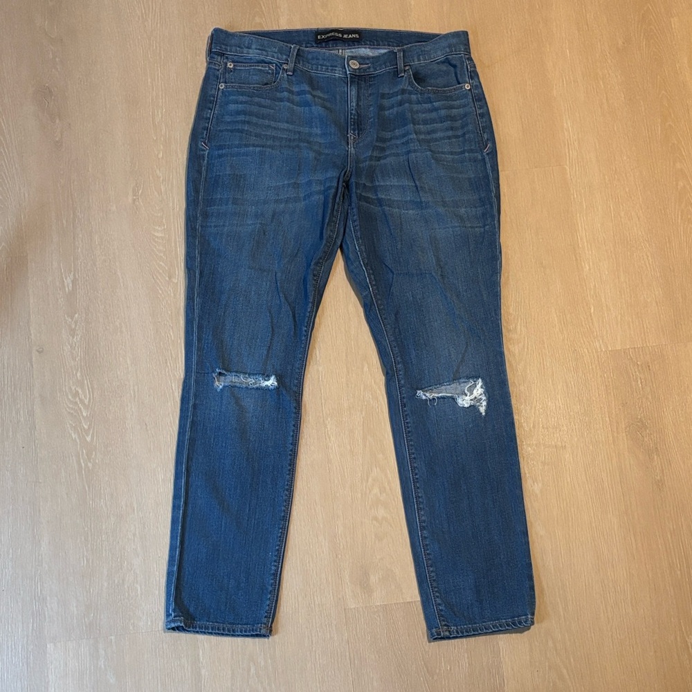 Express Super Skinny Mid Rise Distressed Jeans size 12